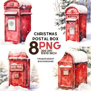 Aquarell Weihnachtspostkasten Clipart-Set: 8 PNG 300 DPI- TRANSPARENTER Hintergrund, Digital Journal, Kommerzielle Nutzung, Digitaler Download