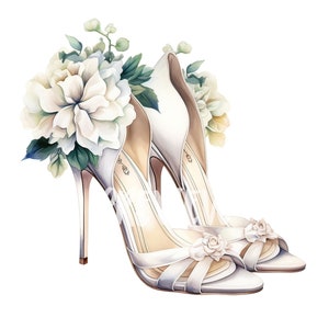 Watercolor Wedding Shoes Clipart: 8 High-Quality PNG 300DPI - Ideal for scrapbooking - Commercial Use, Instant Digital Download