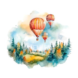 Heteluchtballon aquarel clipart - 8 hoogwaardige png's voor digitale journaling, printables en commercieel gebruik, instant digitale download