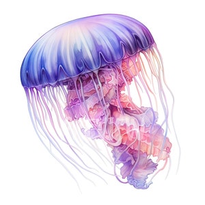 Watercolor Jellyfish Clipart Set - 8 High-Quality PNGs for Scrapbooking, Digital Journaling & Printable Decor - Instant Download