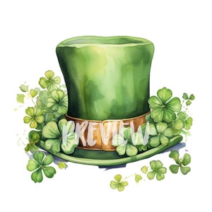 Watercolor Leprechaun Hat Illustrations set: 8 High Quality 300 DPI - St Patricks Day- Digital journal - Instant Digital Download