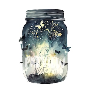 Magische Glühwürmchen Glas Aquarell Clipart Set - Halloween - Hochwertige Digitalkunst - Sofortiger Download - 8 PNG Dateien 3000x3000 300 DPI
