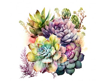 Succulent Watercolor Clipart Set - 8 High-Quality PNGs for Botanical Prints, Digital Journals, Scrapbooking, Digital Download