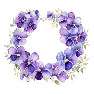 Veilchen Kranz Clipart-Set: 8 hochwertige JPG- und PNG-Bilder für Rahmen, Hochzeitseinladungen und botanische Designs