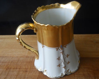 Vintage Ornate Goa Pitcher in Gold and White