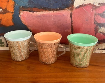 Set of 3 Mid Century Modern Pastel Raffiaware Cups/Mugs