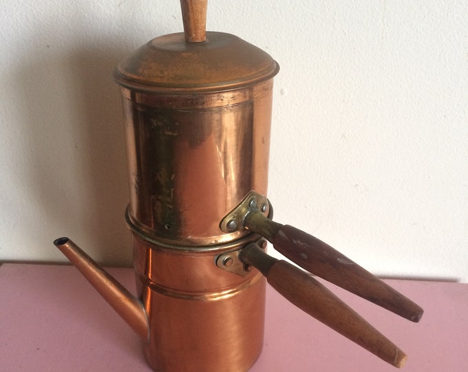 Vintage Copper Coffee Maker With Wood Handles Etsy
