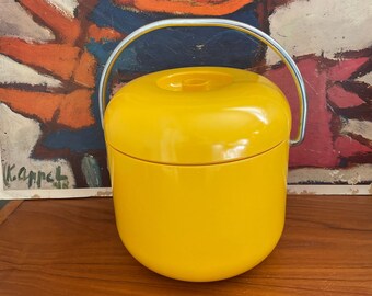 Mid Century Modern Yellow Ice Bucket with Metal Handle