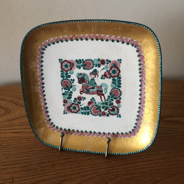 Small Enameled Steinbock Square Footed Dish