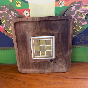 Vintage Georges Briard Woodland Tray with  Gold and Green Tile