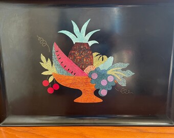 Large Mid Century Modern Couroc  Colorful Fruit Basket