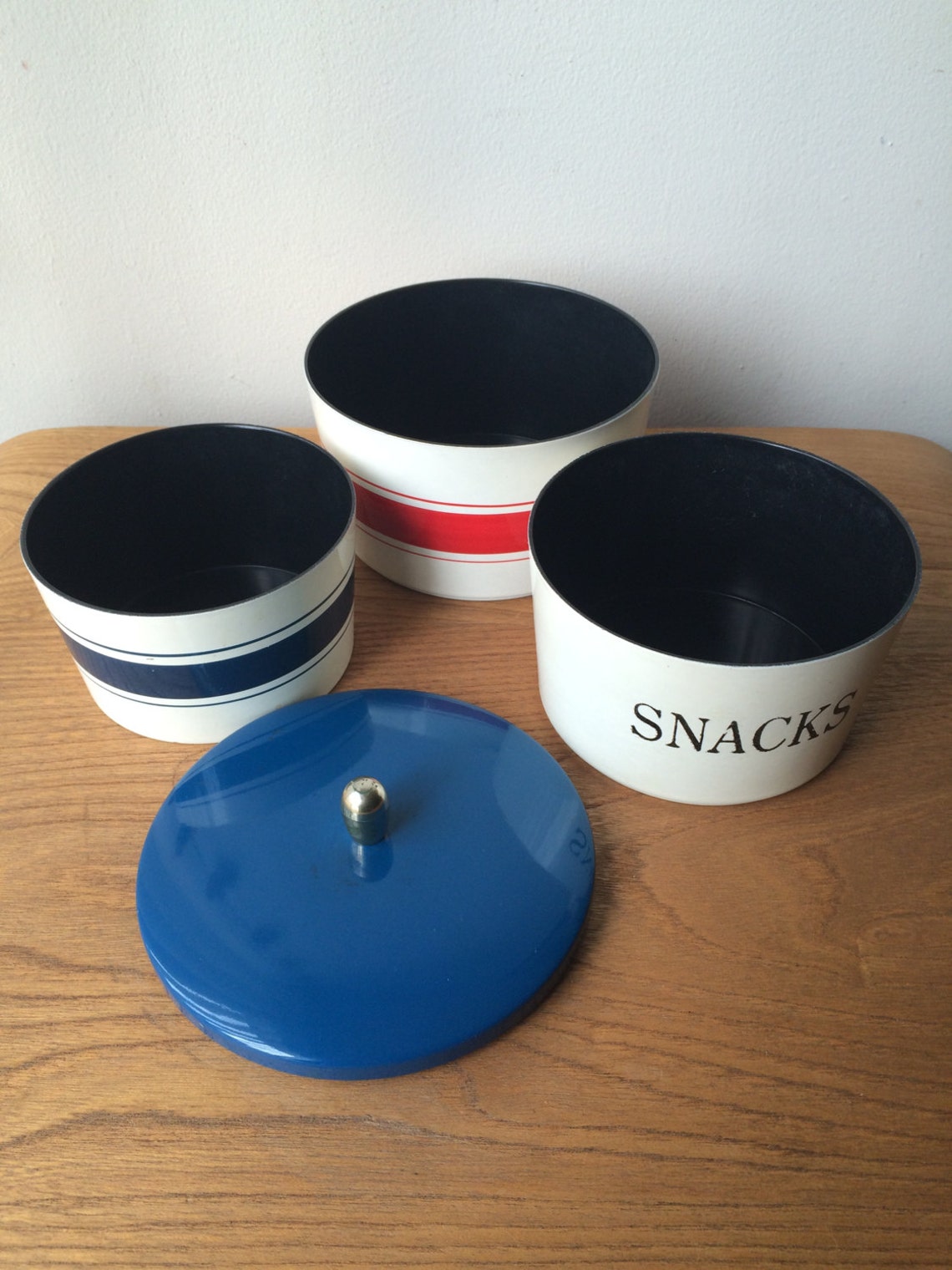 Retro Blue and Red Stripes Stacking Canisters - Etsy