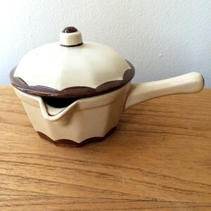 Small Gustavsberg Pyro Brown Flower Butter Warmer with Lid designed by Wilhelm Kage
