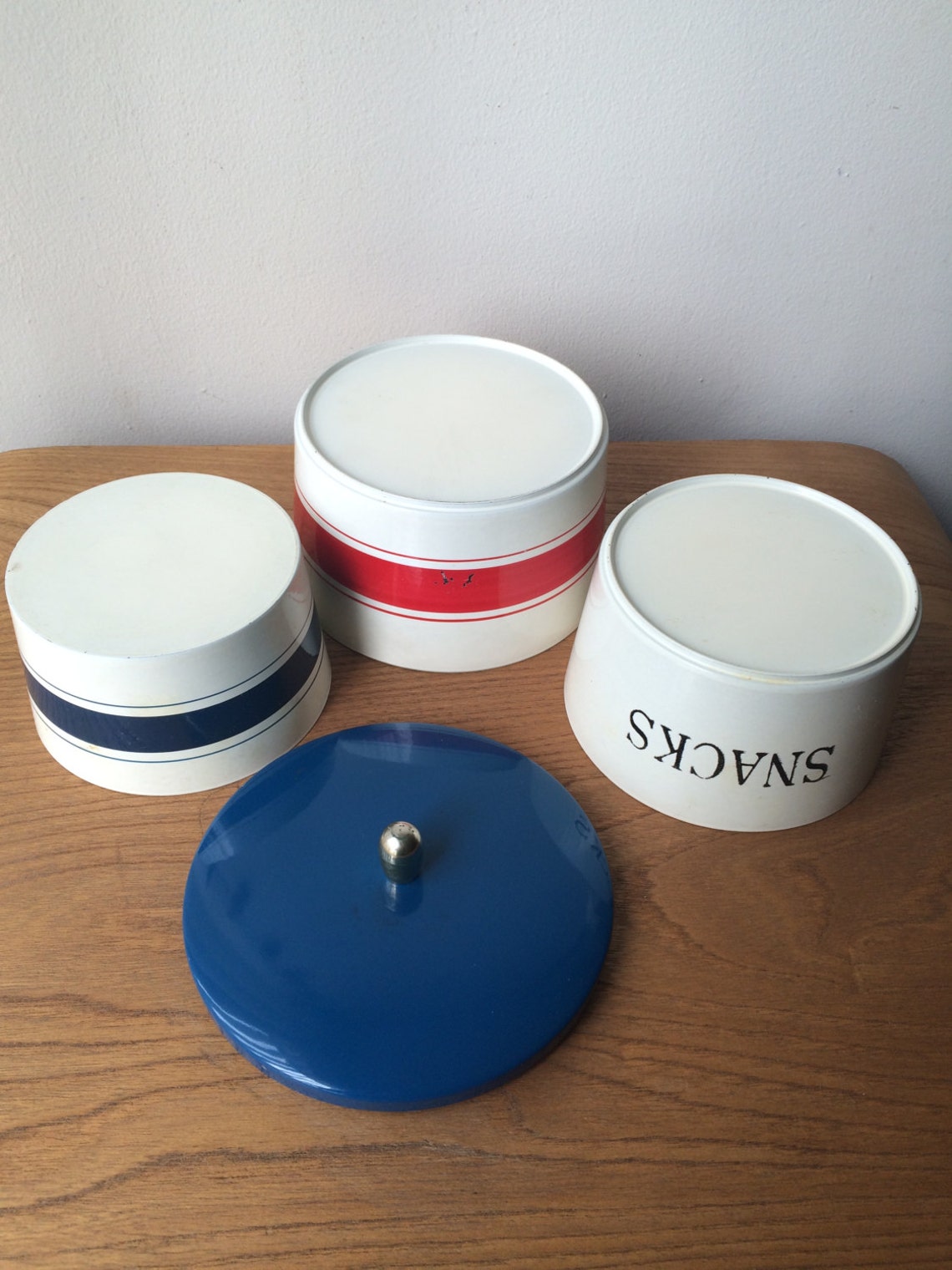 Retro Blue and Red Stripes Stacking Canisters - Etsy