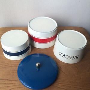 Retro Blue and Red Stripes Stacking Canisters - Etsy