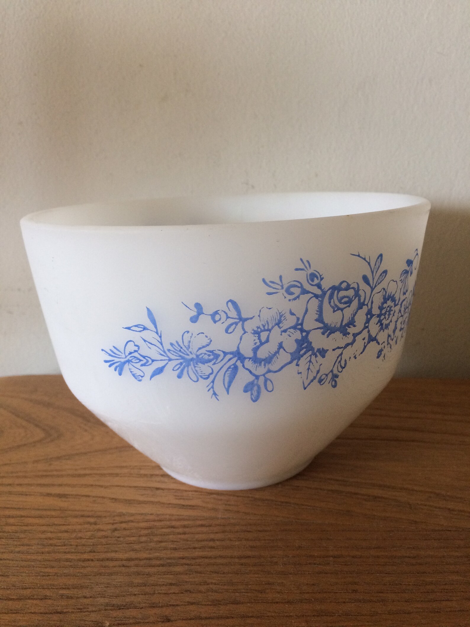 Vintage Fire King Milk Glass Pedestal Bowl With Blue Flowers Etsy