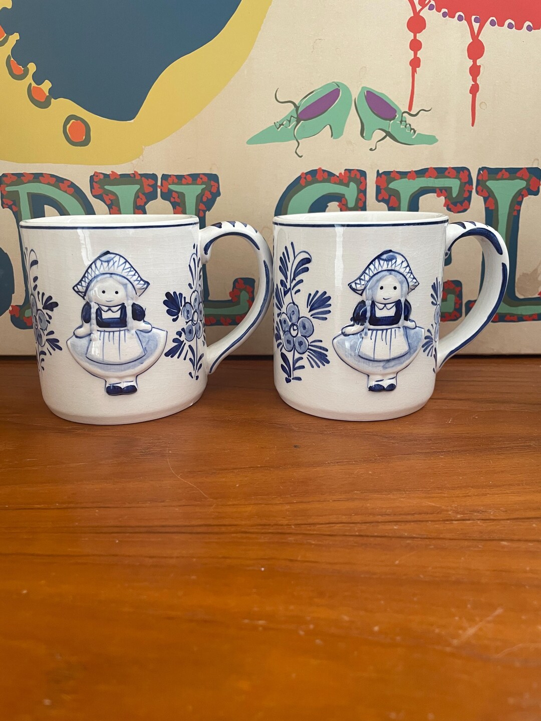 Vintage Relief Handpainted Delft Blue Mugs - Set of 2 - Etsy