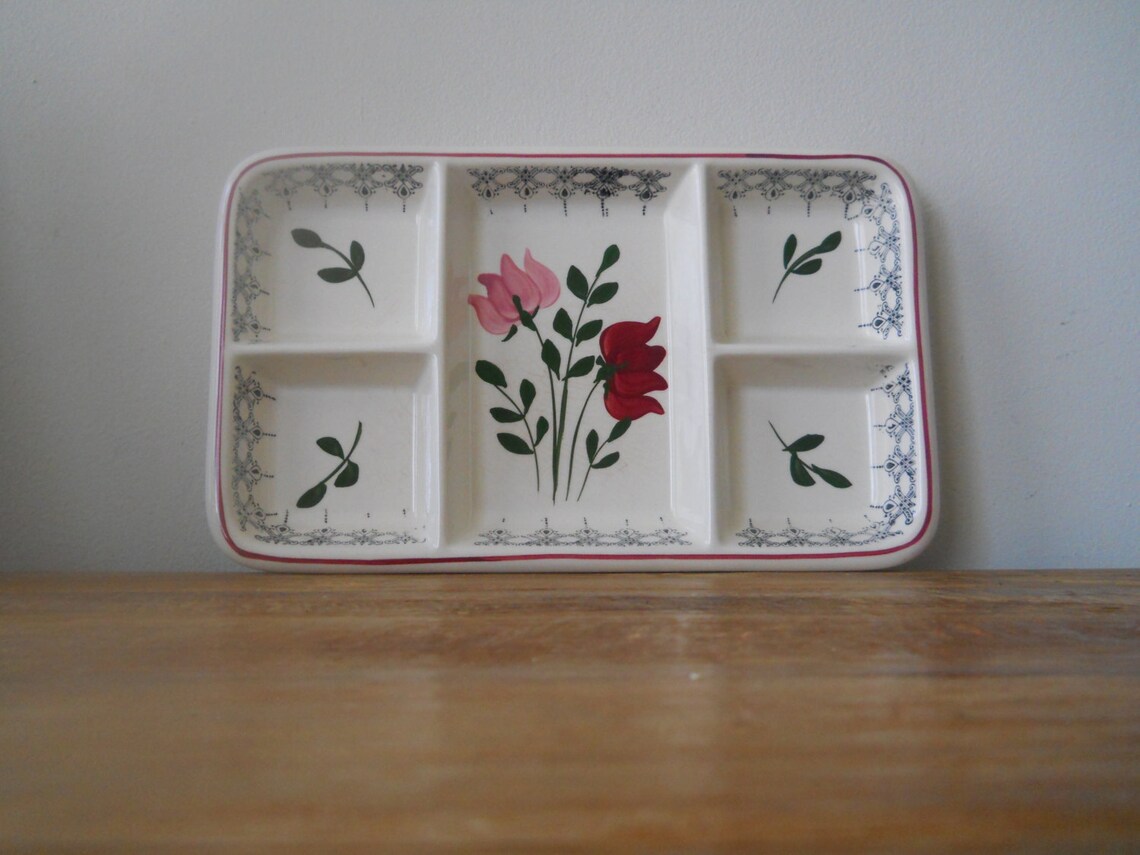 Floral Ceramic Divided Tray with Art Deco Trim Etsy.de