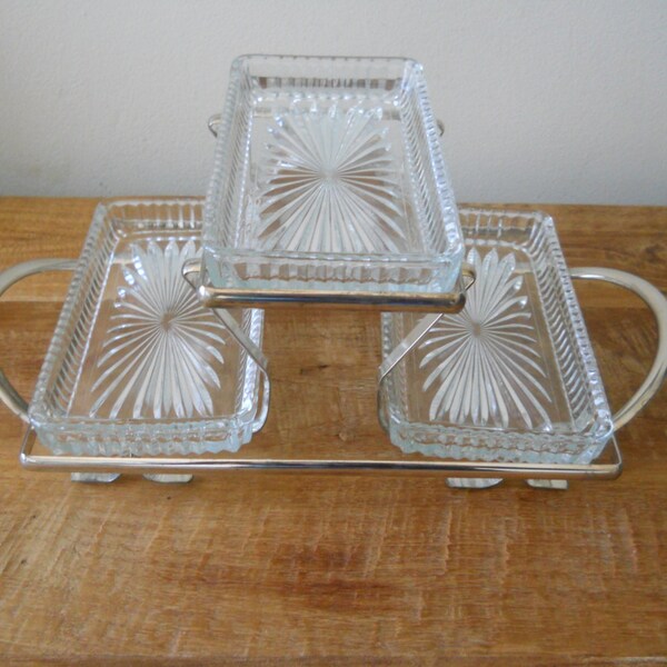 Silver Two-Tier Glass Relish Tray