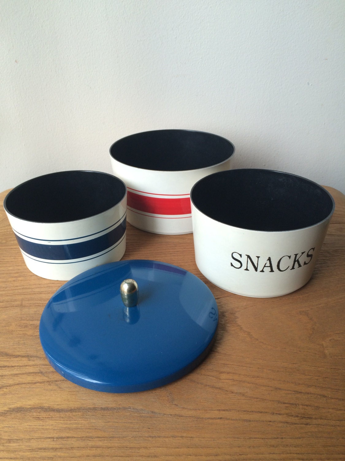 Retro Blue and Red Stripes Stacking Canisters - Etsy