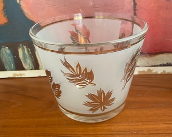 Vintage Starlyte Frosted Ice bucket with Gold Leaves Pattern