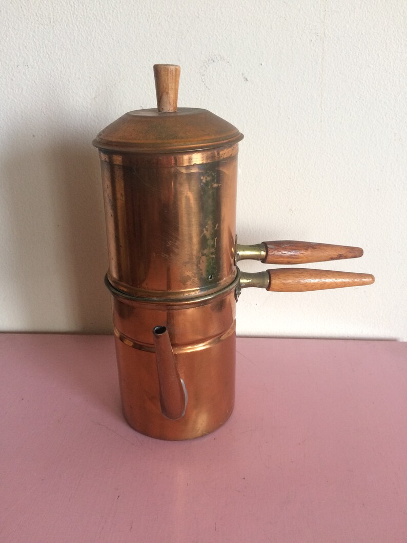 Vintage Copper Coffee Maker with Wood Handles Etsy