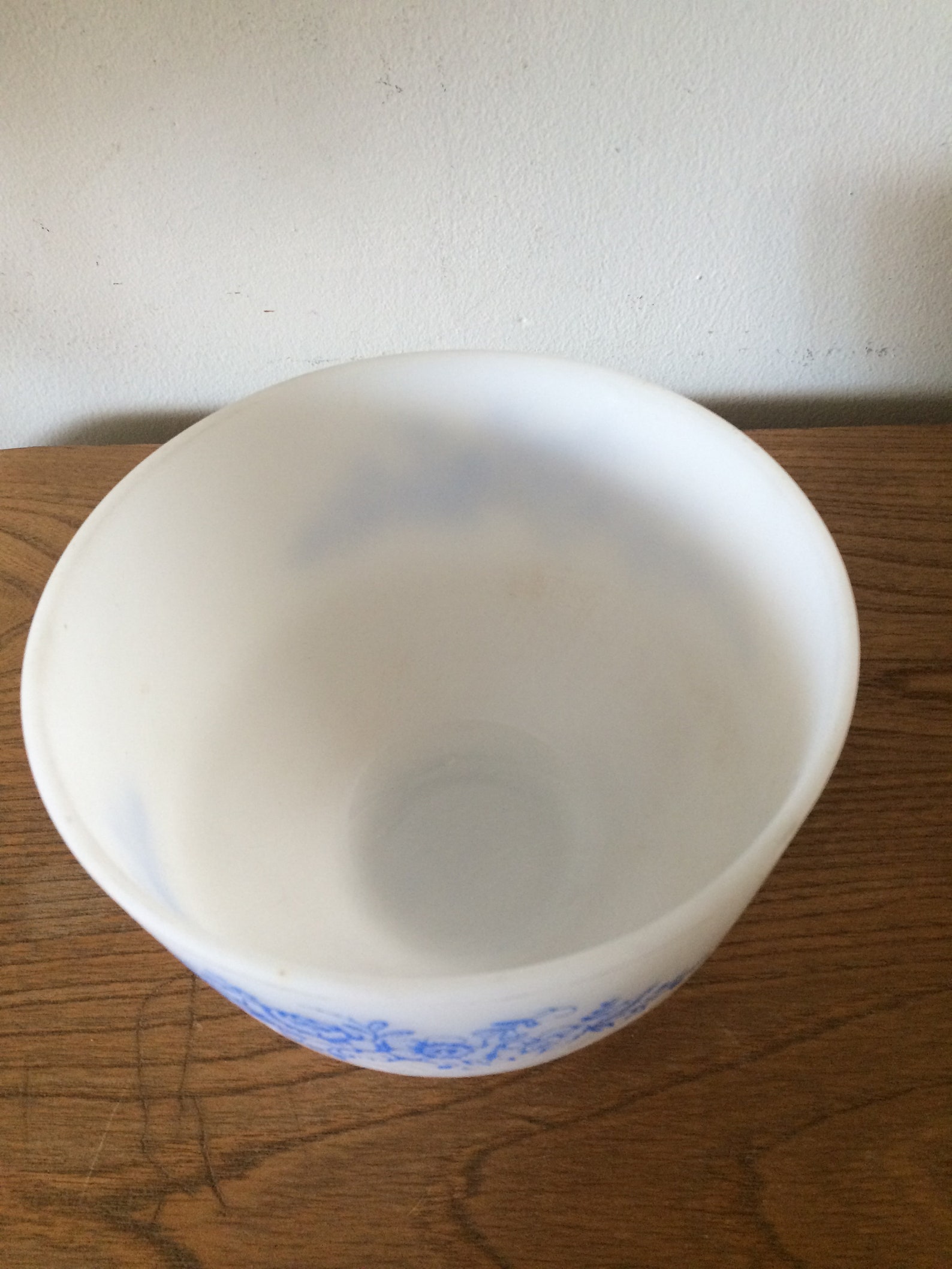 Vintage Fire King Milk Glass Pedestal Bowl With Blue Flowers Etsy