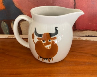 Medium Mid Century Modern Arabia Heluna Brown Cow Pitcher