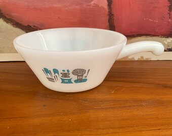 Royal Blue Heaven Milk Glass Handled Ovenware Chili Bowl