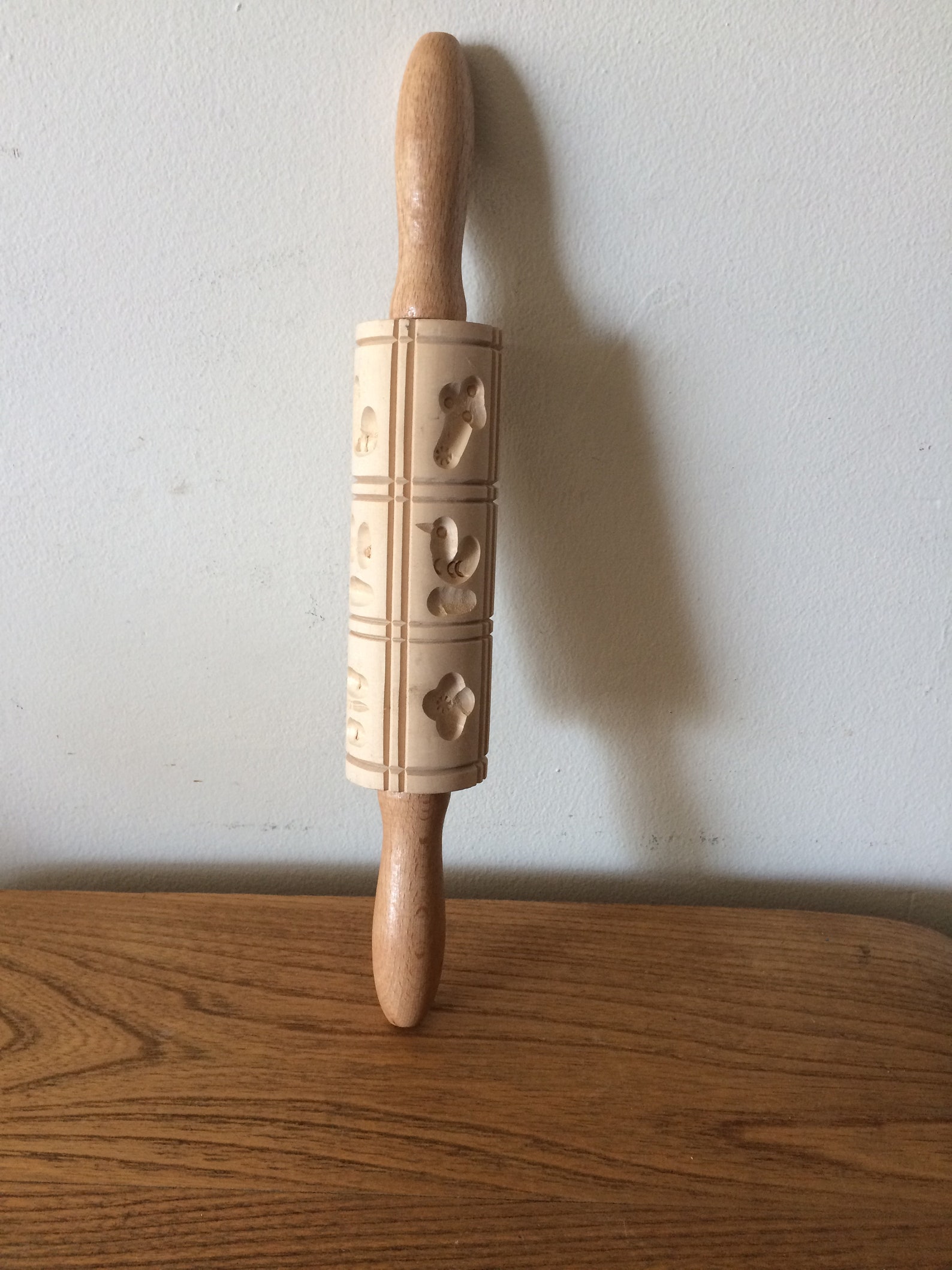 Vintage German Embossed Wood Rolling Pin with Birds and Etsy