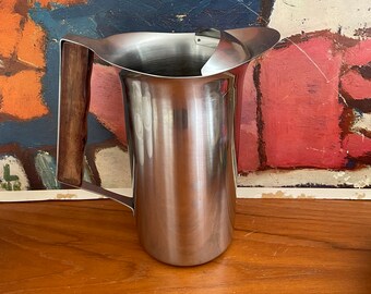 Vintage Stainless Steel Pitcher with Wood Handle