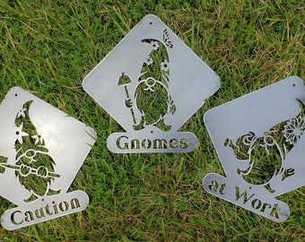 Caution Gnomes at Work Metal Signs