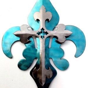 2-Part Blue & Polished Cross Fleur De Lis