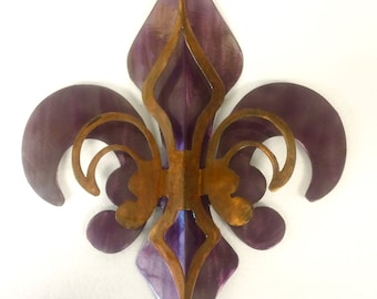 2-Part Purple & Gold Fleur De Lis