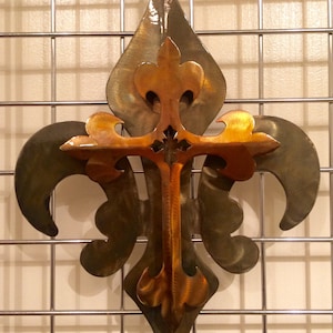 2- Part Patina & Gold Cross Fleur De Lis