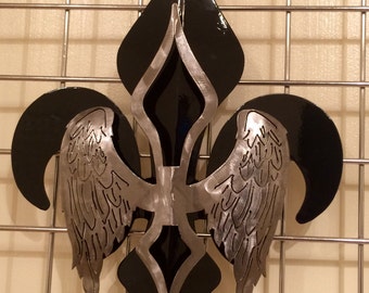 Black & Polished Wing Fleur De Lis