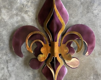 2-Part Purple & Gold Fleur De Lis