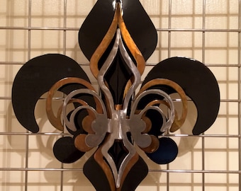 3-Part Open Black, Gold, Polished Fleur De Lis