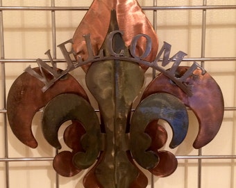 3- Part Copper,Patina & Polished Welcome Fleur De Lis