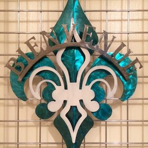 3-Part Blue, White & Polished Fleur De Lis