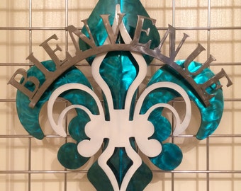 3-Part Blue, White & Polished Fleur De Lis