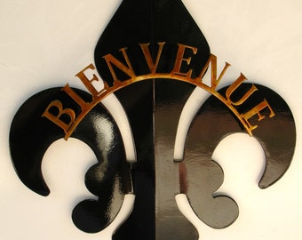 2- Part Black & Gold French Welcome Fleur De Lis