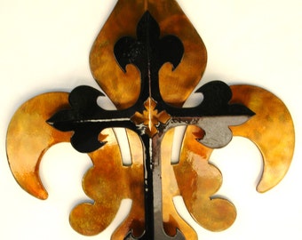 2- Part Black & Gold Cross Fleur De Lis