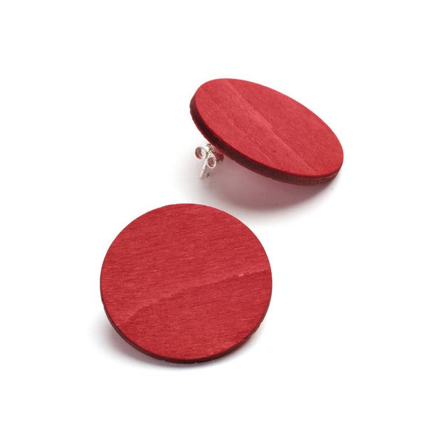 Korona birch wood stud earrings with black, red, petrol blue and natural wood colour options