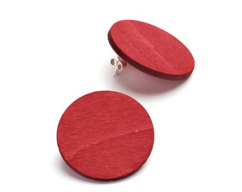 Korona birch wood stud earrings with black, red, petrol blue and natural wood colour options