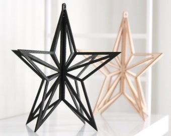 Wooden Big Star - Birch Crystal Black