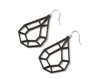 Small wooden Drop crystal earrings