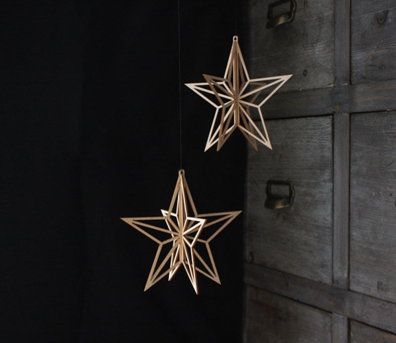 Wooden Small Christmas Star Natural birch wood image 2