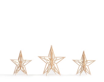 Set of 3 wooden stars for Christmas