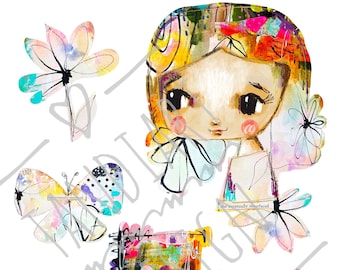 Amis fantaisistes 2 -image numérique pour collage, jpg, png, papercraft, une image imprimable, journal d’art, fée fille, feuille de collage, art mural